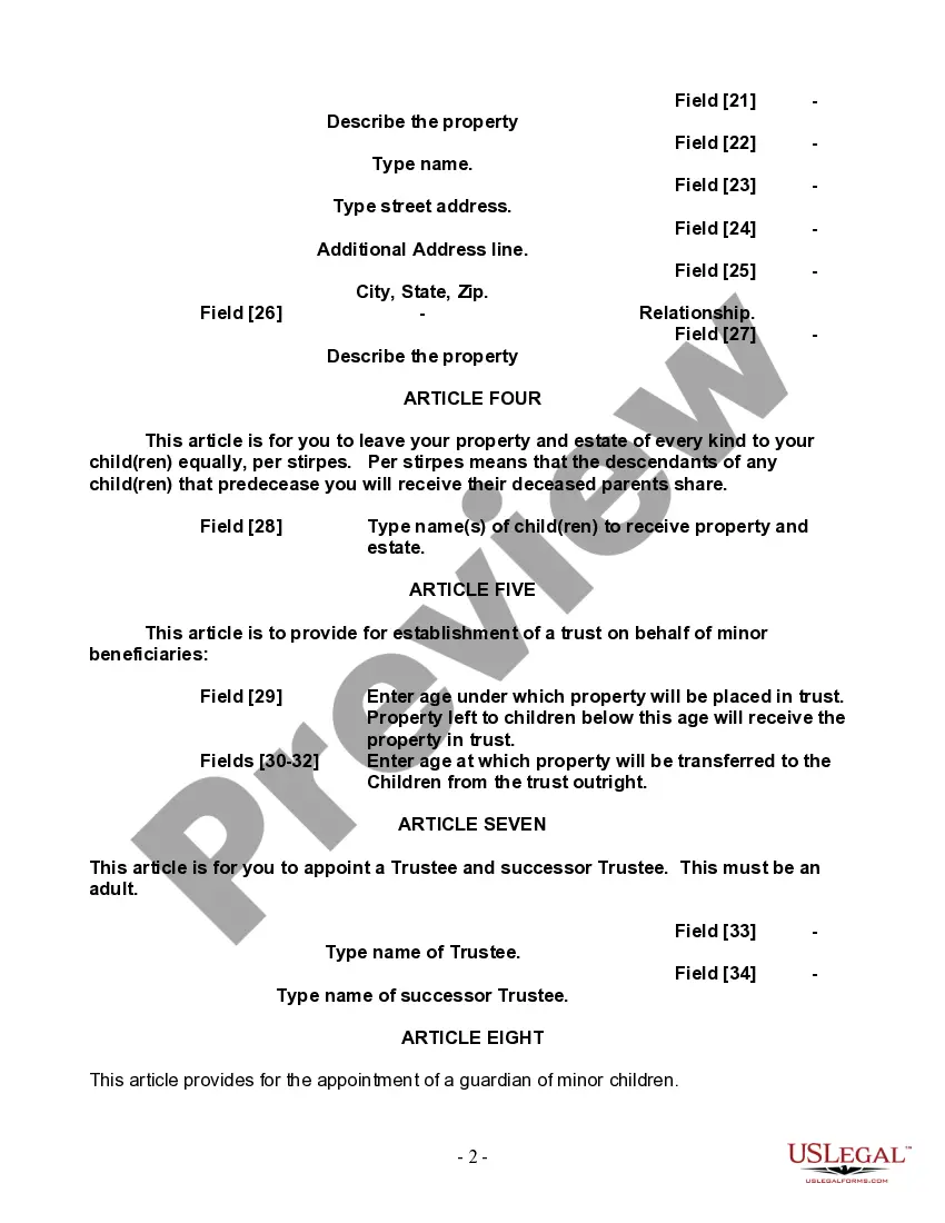 Preview Last Will and Testament for a Single Person with Minor Children