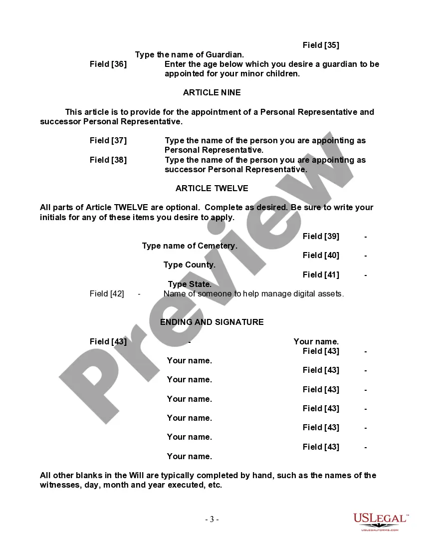 Preview Last Will and Testament for a Single Person with Minor Children