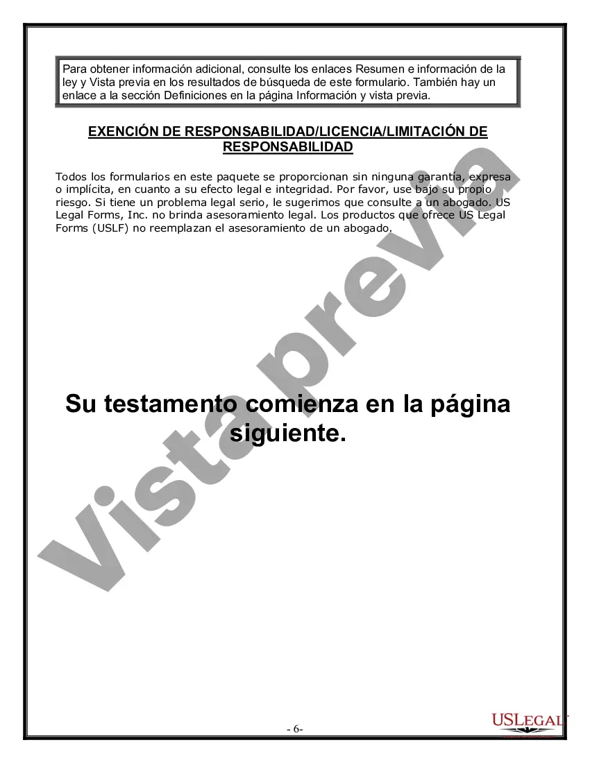 Preview Formulario Legal de Última Voluntad y Testamento para Persona Soltera con Hijos Adultos y Menores
