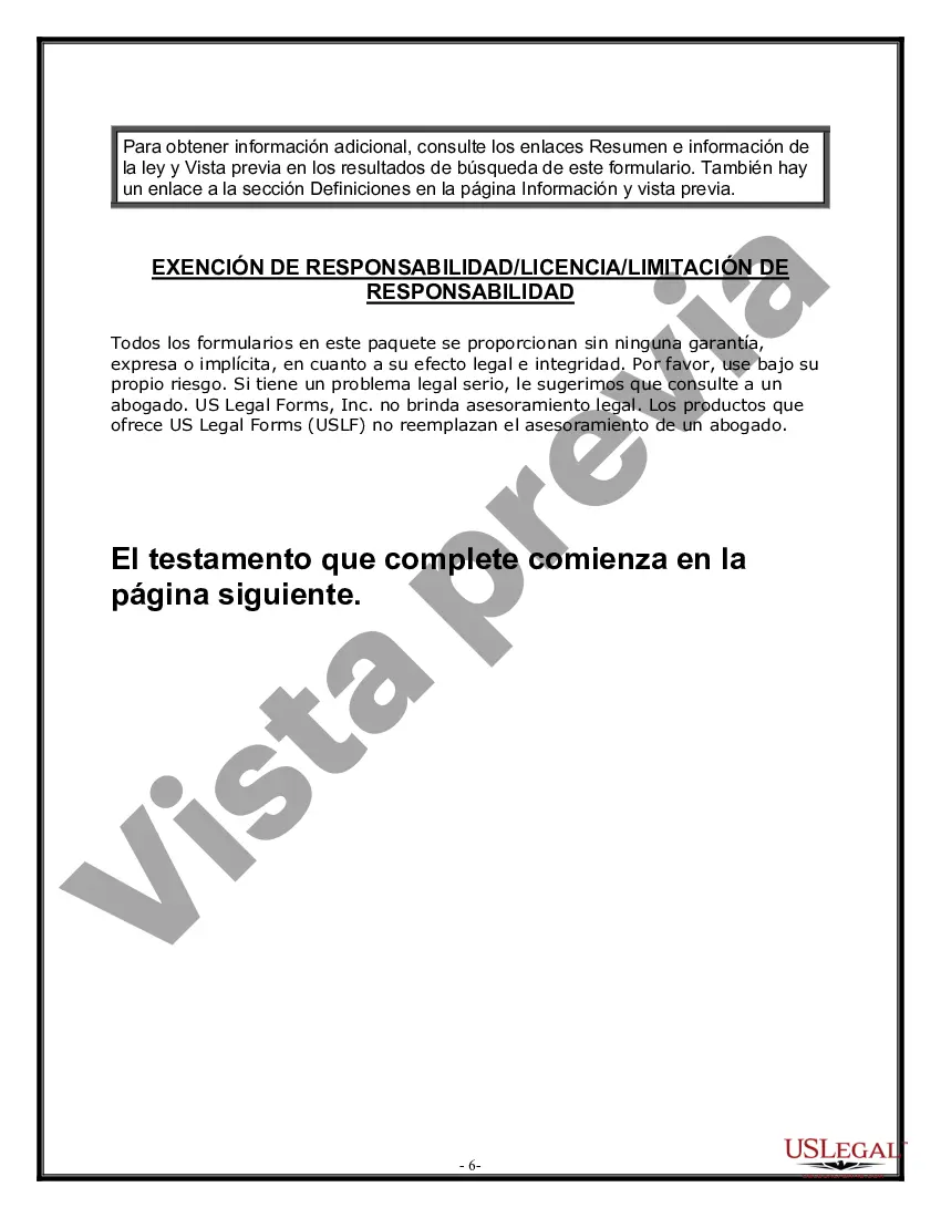 Preview Formulario Legal de Última Voluntad y Testamento para Persona Soltera con Hijos Adultos