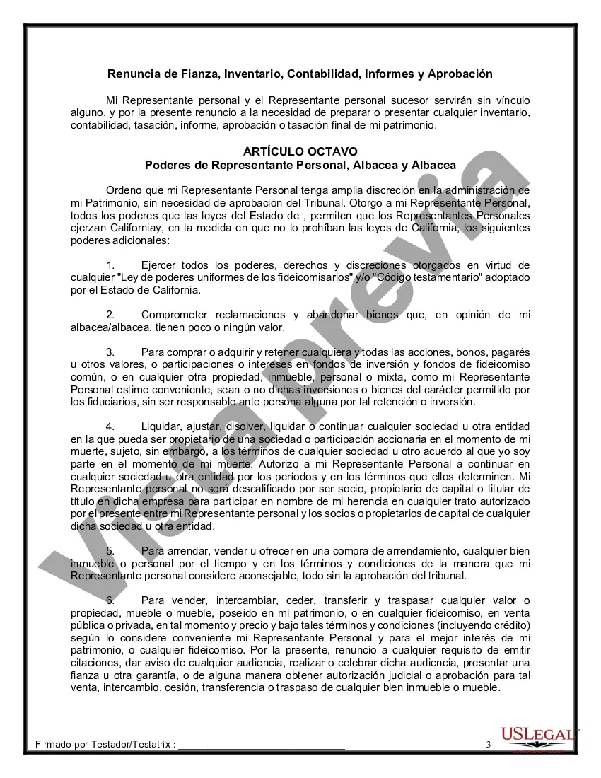 Preview Formulario Legal de Última Voluntad y Testamento para Persona Soltera con Hijos Adultos
