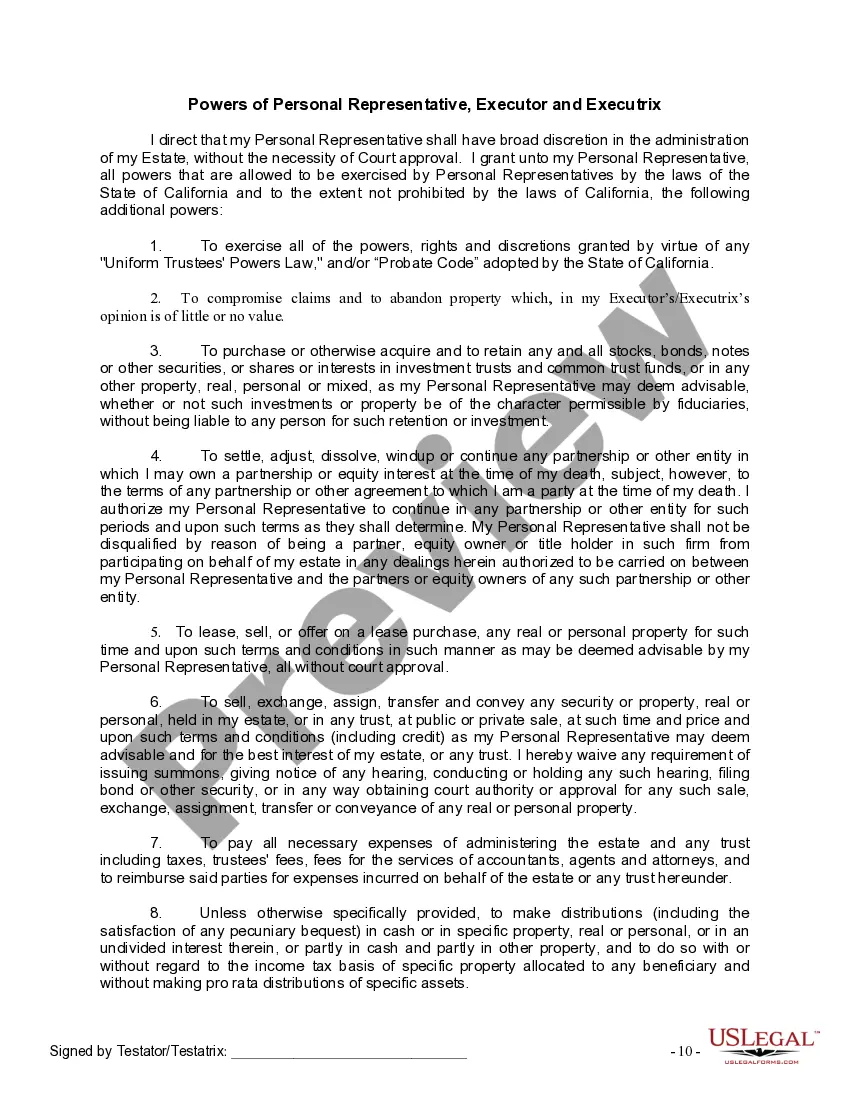 Preview Last Will and Testament for Single Person with Adult Children