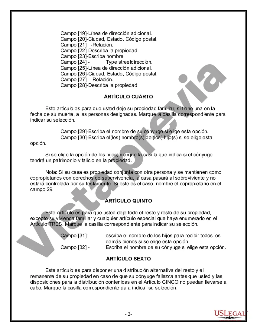 Preview Última voluntad y testamento legal para persona casada con hijos menores de edad de un matrimonio anterior