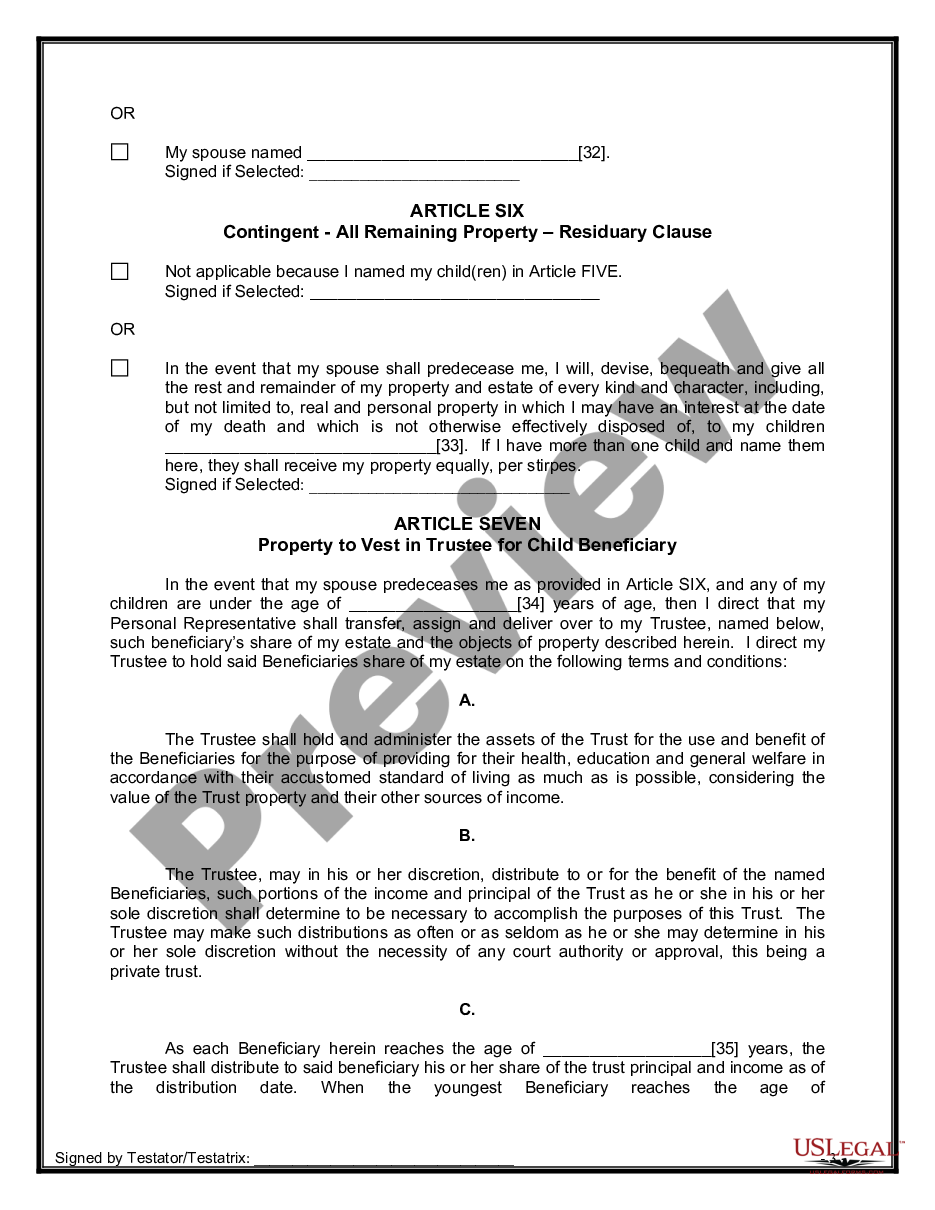page 9 Legal Last Will and Testament for Married person with Minor Children from Prior Marriage preview