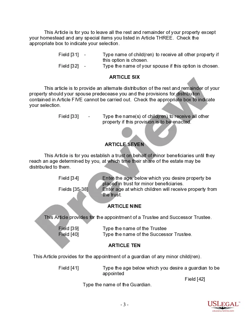 Preview Last Will and Testament for Married person with Minor Children from Prior Marriage