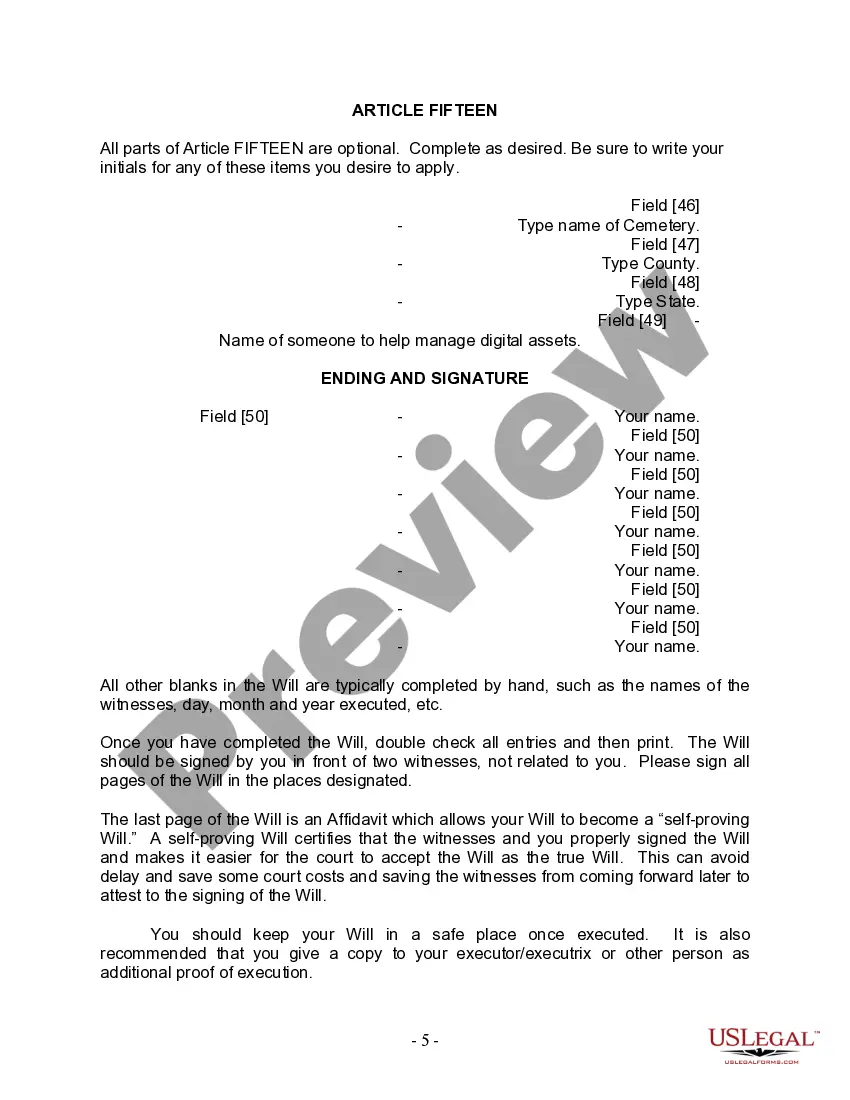 Preview Last Will and Testament for Married person with Minor Children from Prior Marriage