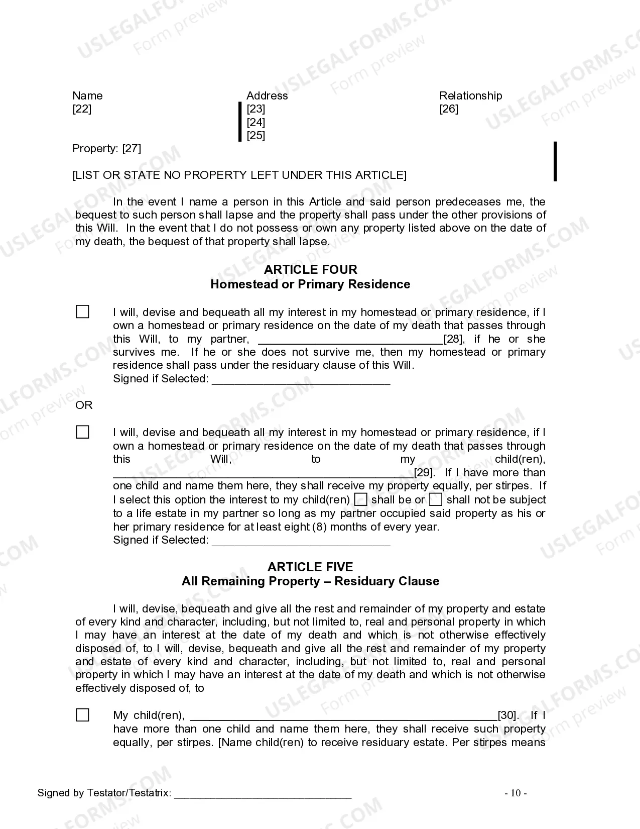Preview Last Will and Testament for Domestic Partner with Minor Children from Prior Marriage