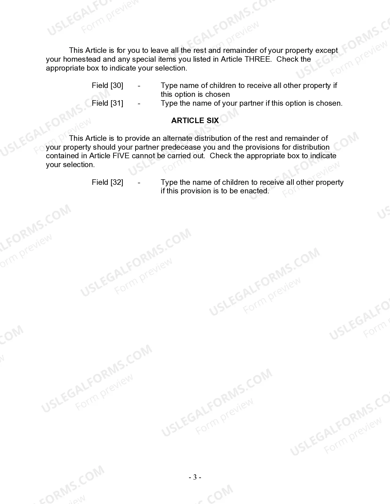 Preview Last Will and Testament for Domestic Partner with Minor Children from Prior Marriage