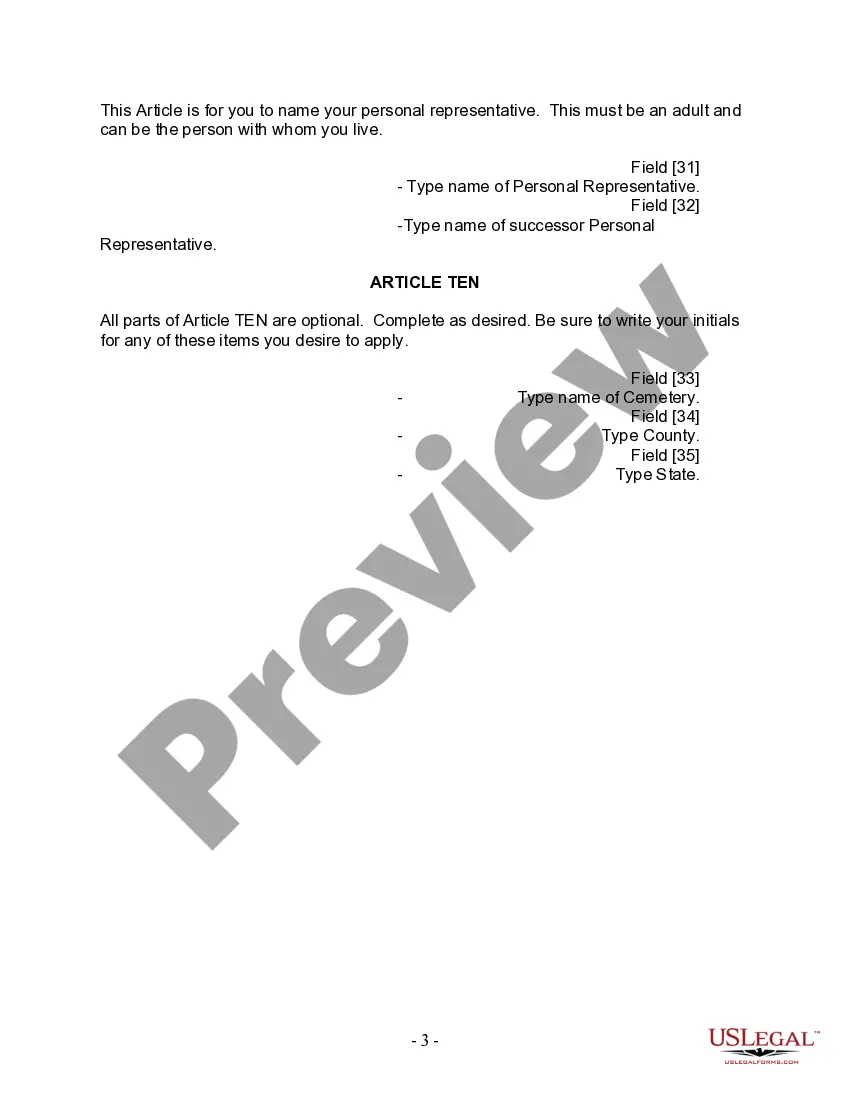 Preview Last Will and Testament for Divorced person not Remarried with Adult Children