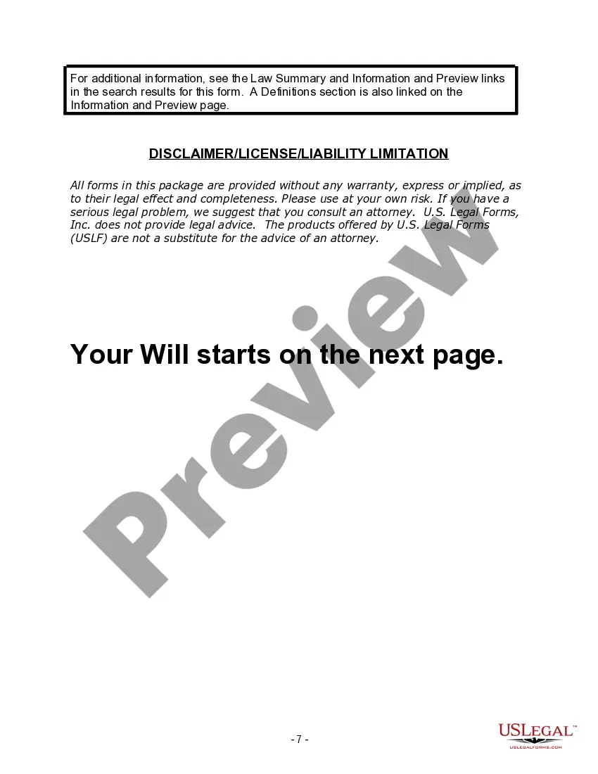 Preview Last Will and Testament for Divorced person not Remarried with Adult Children