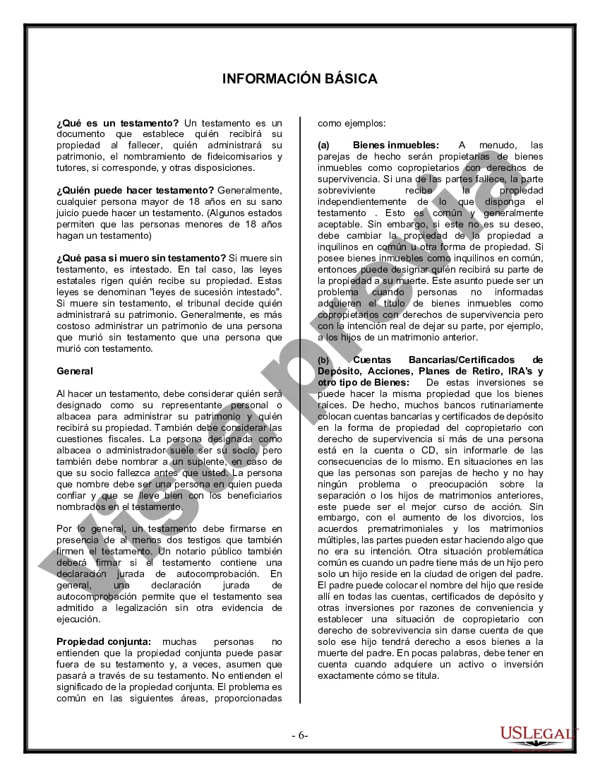 Preview Formulario de última voluntad y testamento legal para pareja de hecho con hijos adultos de un matrimonio anterior