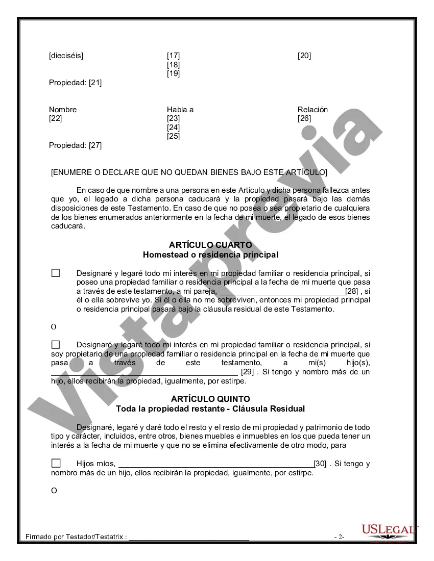 Preview Formulario de última voluntad y testamento legal para pareja de hecho con hijos adultos de un matrimonio anterior