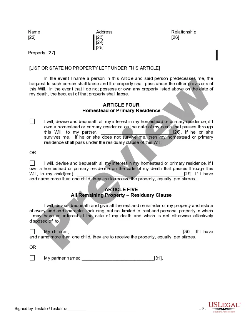 Get Last Will and Testament for Domestic Partner with Adult Children from Prior Marriage Preview Last Will and Testament for Domestic Partner with Adult Children from Prior Marriage