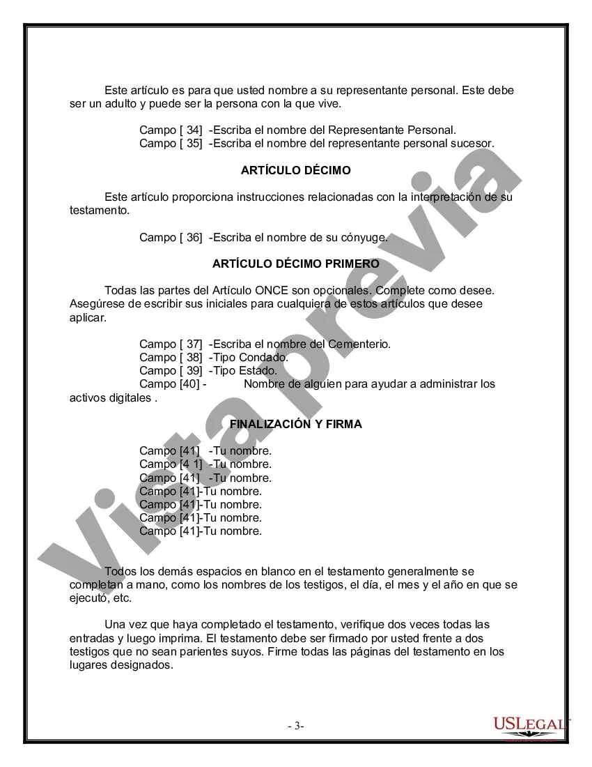 Preview Formulario de última voluntad y testamento legal para una persona casada con hijos adultos de un matrimonio anterior