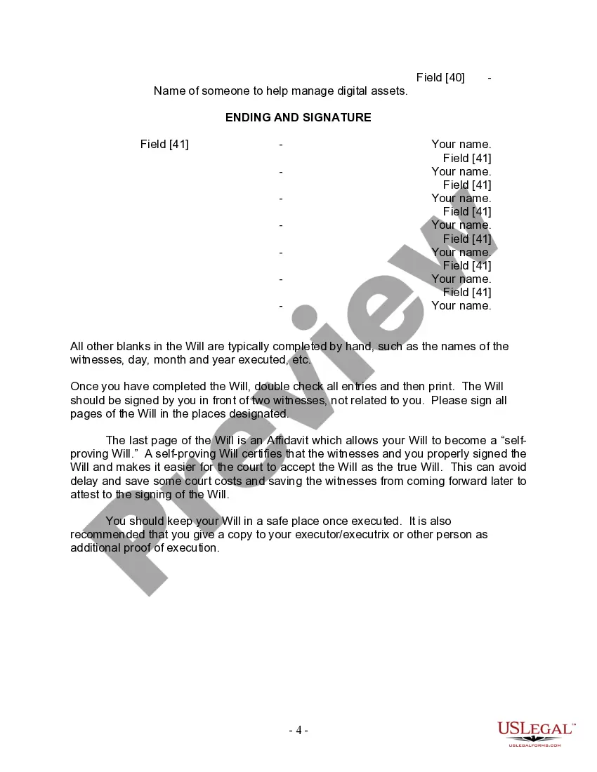 Preview Last Will and Testament for Married person with Adult Children from Prior Marriage