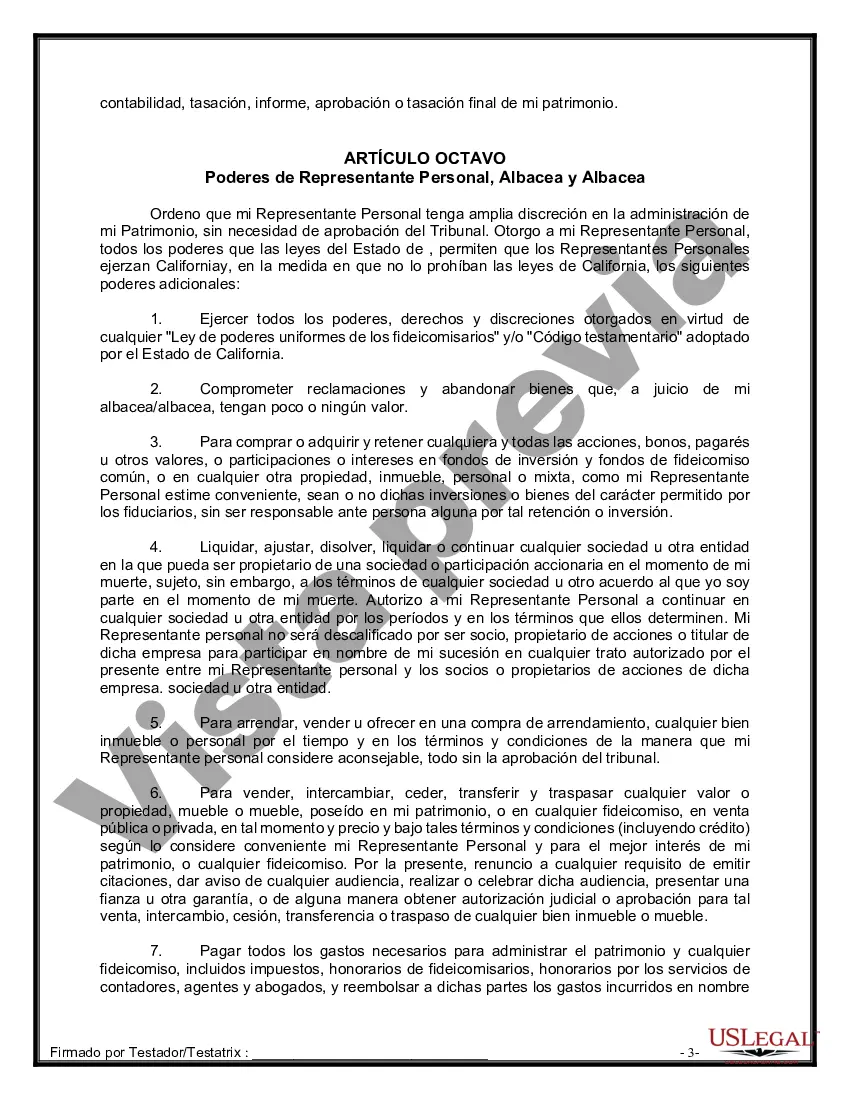 Preview Formulario de última voluntad y testamento legal para personas divorciadas que no se han vuelto a casar y no tienen hijos
