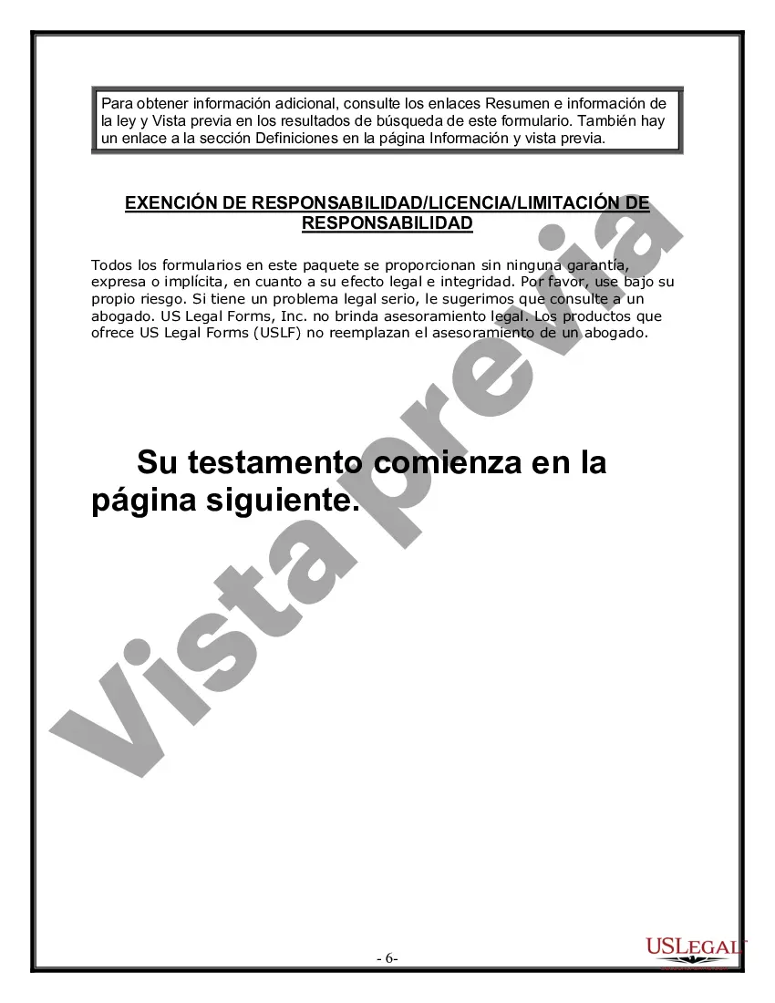 Preview Formulario de última voluntad y testamento legal para personas divorciadas que no se han vuelto a casar y no tienen hijos
