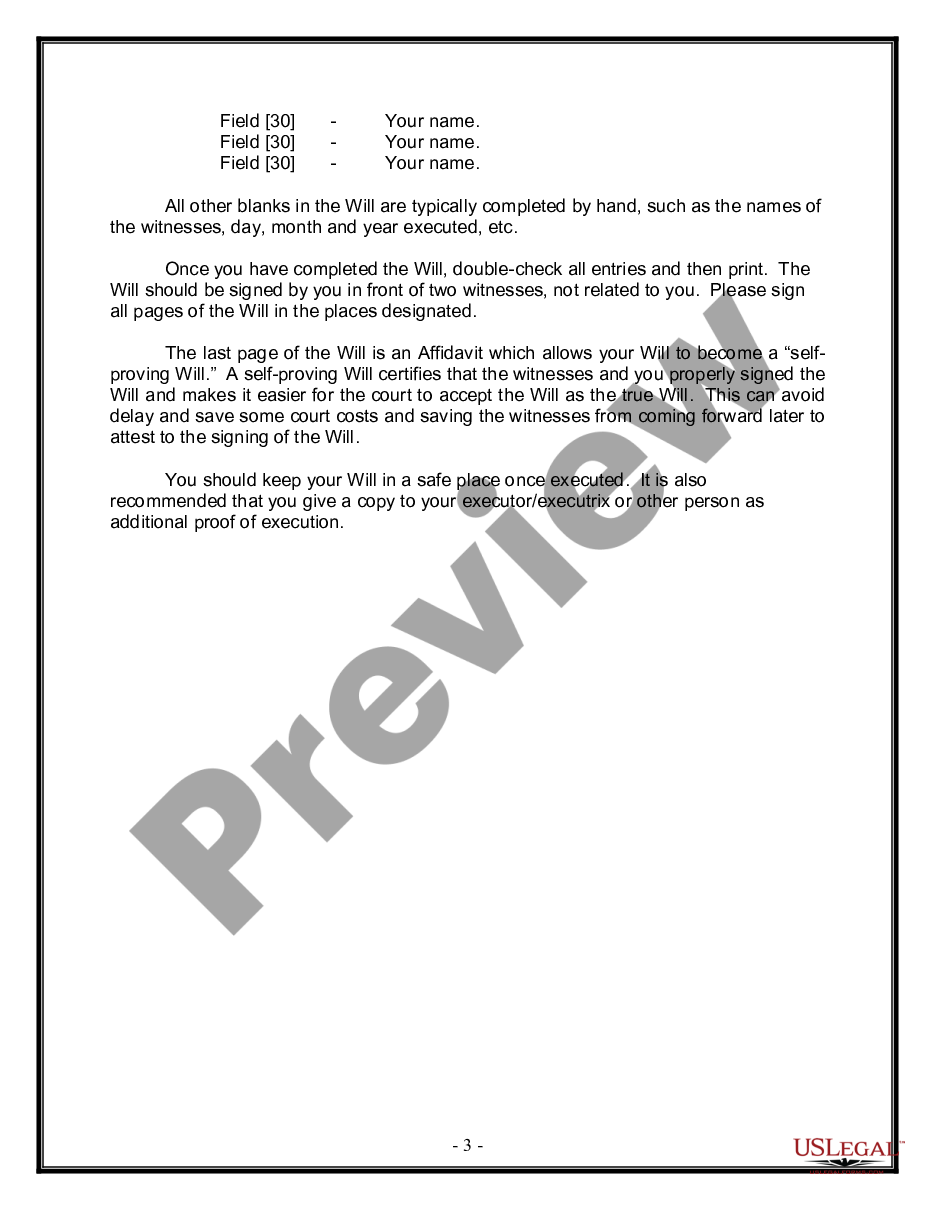 page 2 Legal Last Will and Testament Form for Divorced Person Not Remarried with No Children preview