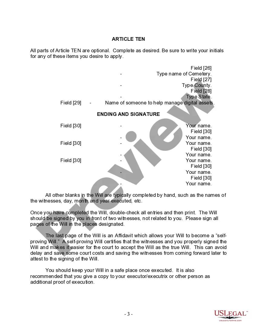 Preview Last Will and Testament for Divorced Person Not Remarried with No Children