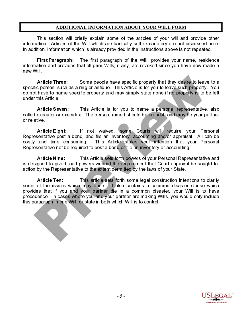 Preview Last Will and Testament for Domestic Partner with Adult Children