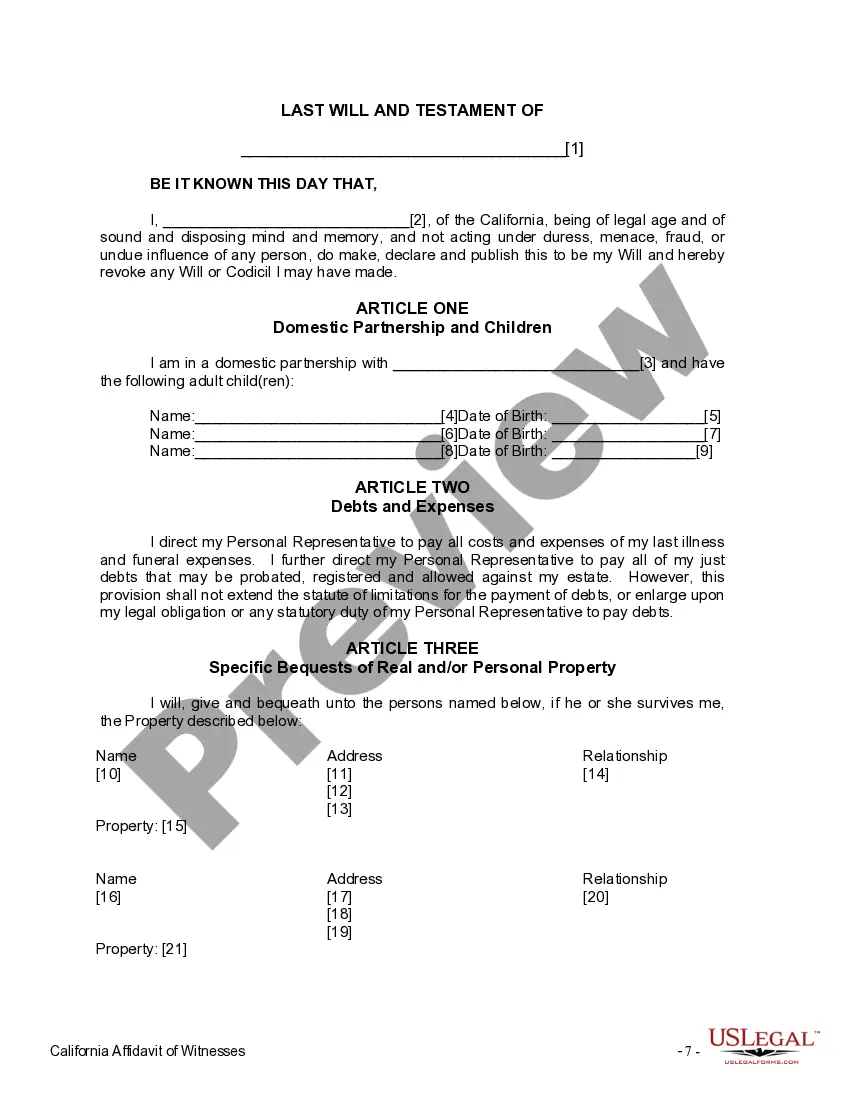 Preview Last Will and Testament for Domestic Partner with Adult Children