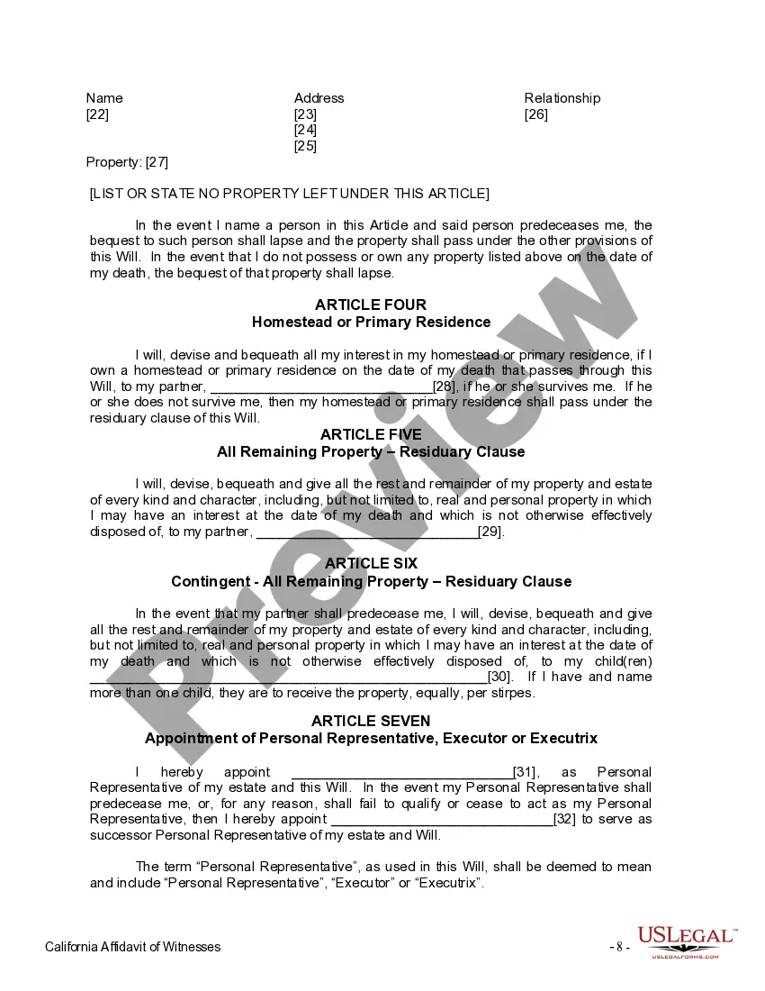 Preview Last Will and Testament for Domestic Partner with Adult Children