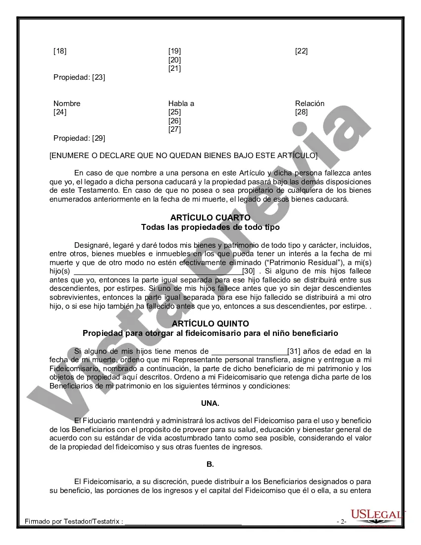 Preview Formulario de última voluntad y testamento legal para personas divorciadas que no se han vuelto a casar con hijos adultos y menores
