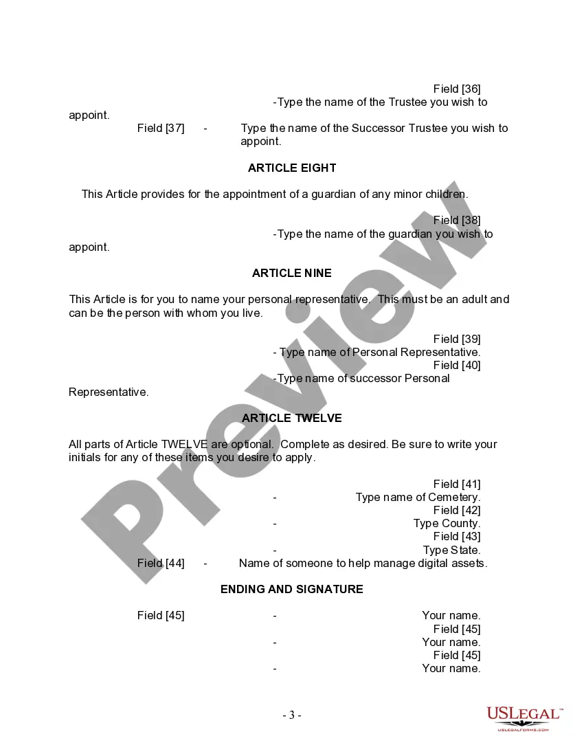 Preview Last Will and Testament for Divorced Person Not Remarried with Adult and Minor Children