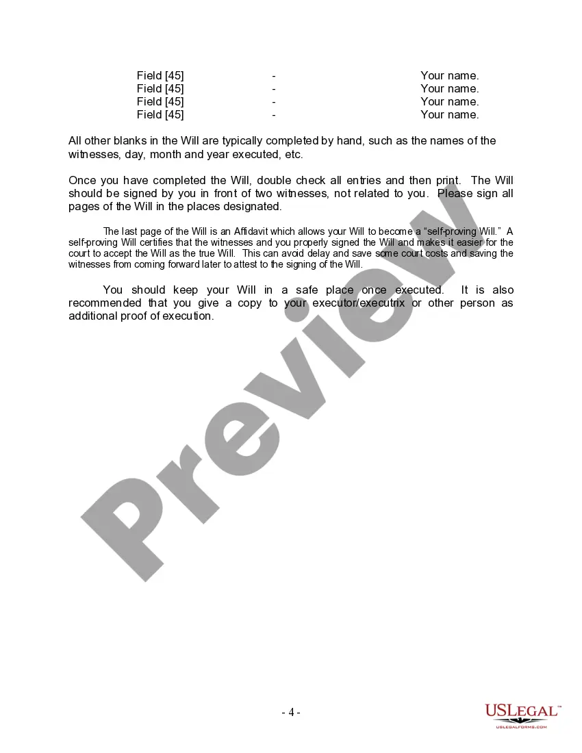 Preview Last Will and Testament for Divorced Person Not Remarried with Adult and Minor Children