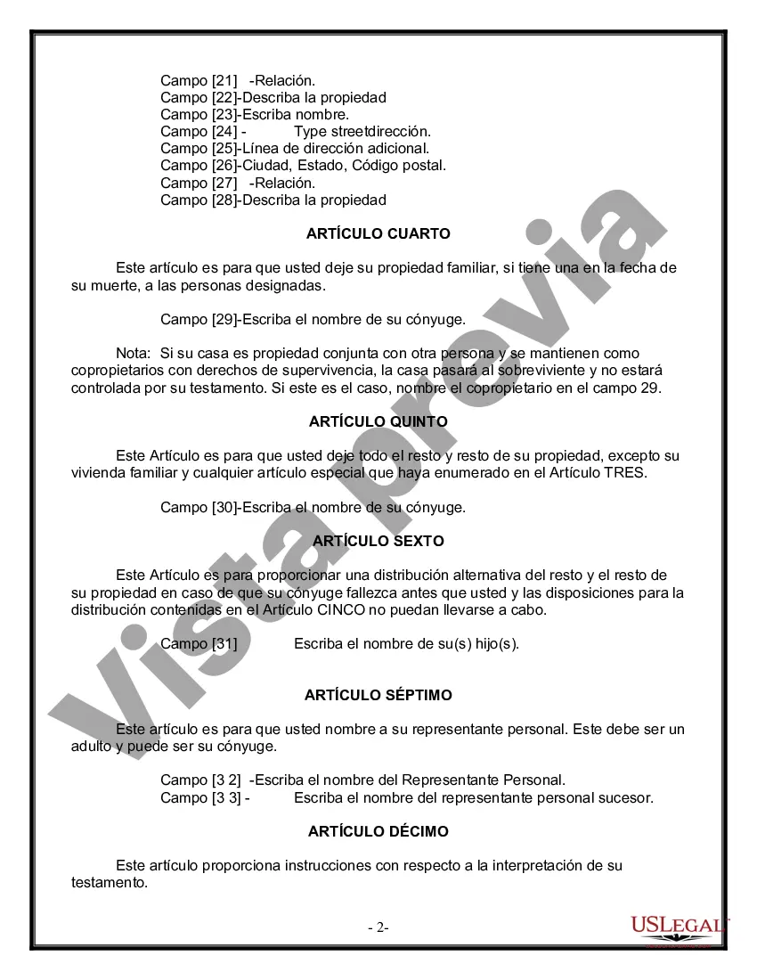 Preview Formulario Legal de Última Voluntad y Testamento para Persona Casada con Hijos Adultos