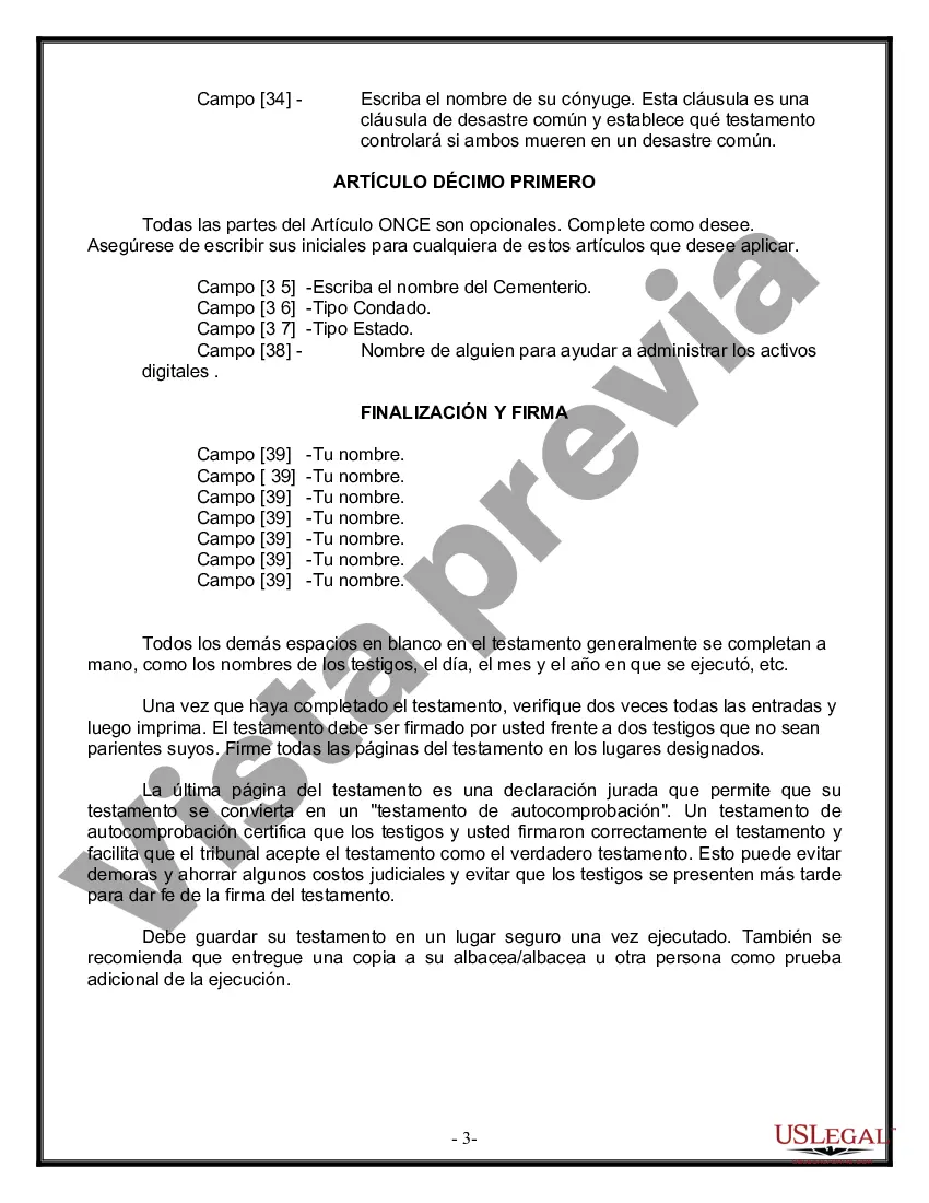 Preview Formulario Legal de Última Voluntad y Testamento para Persona Casada con Hijos Adultos