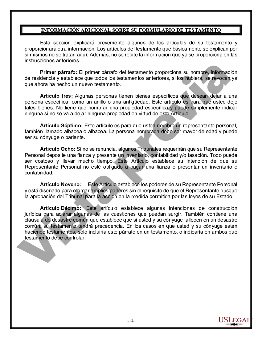Preview Formulario Legal de Última Voluntad y Testamento para Persona Casada con Hijos Adultos