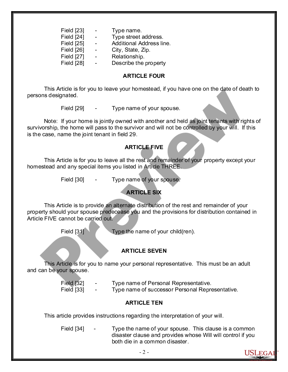 page 1 Legal Last Will and Testament Form for Married Person with Adult Children preview