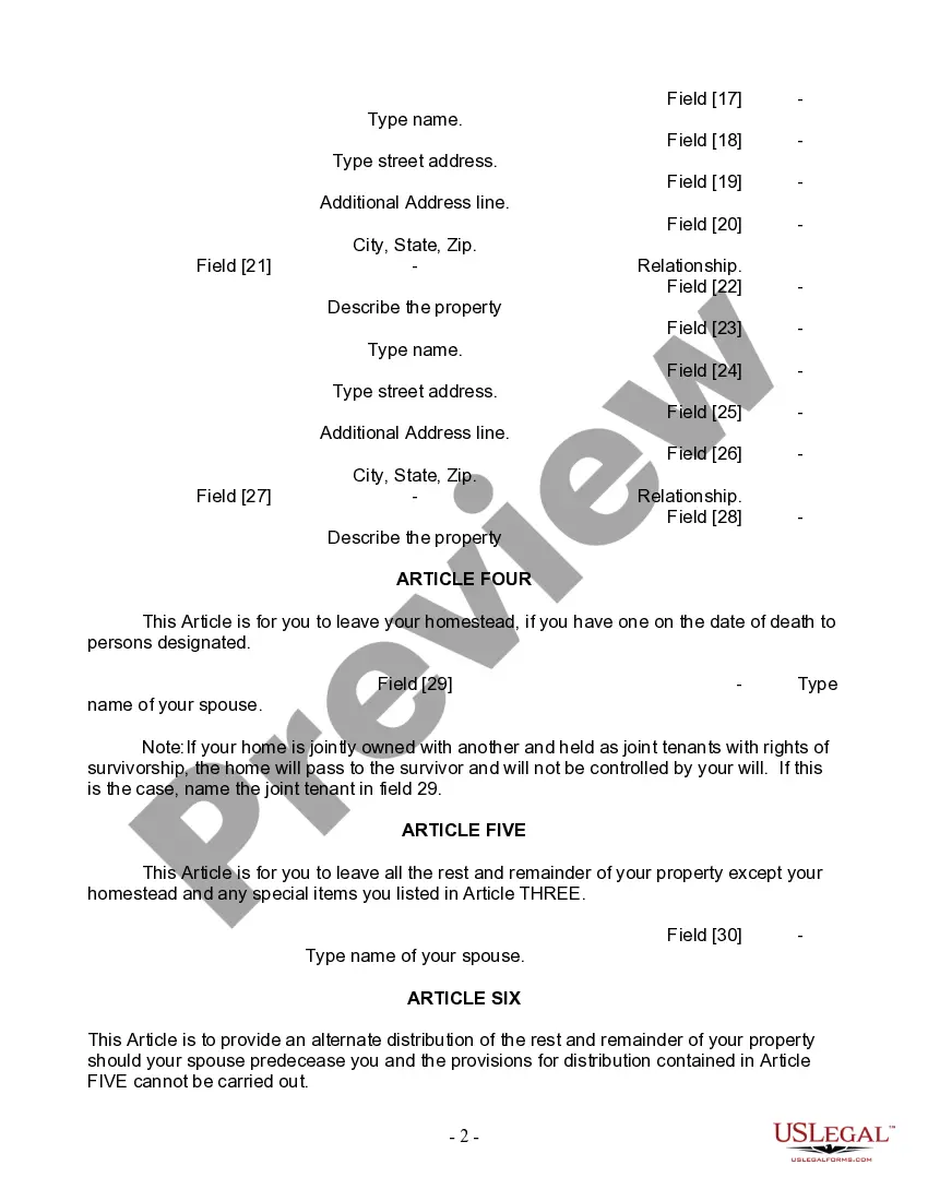 Preview Last Will and Testament for Married Person with Adult Children