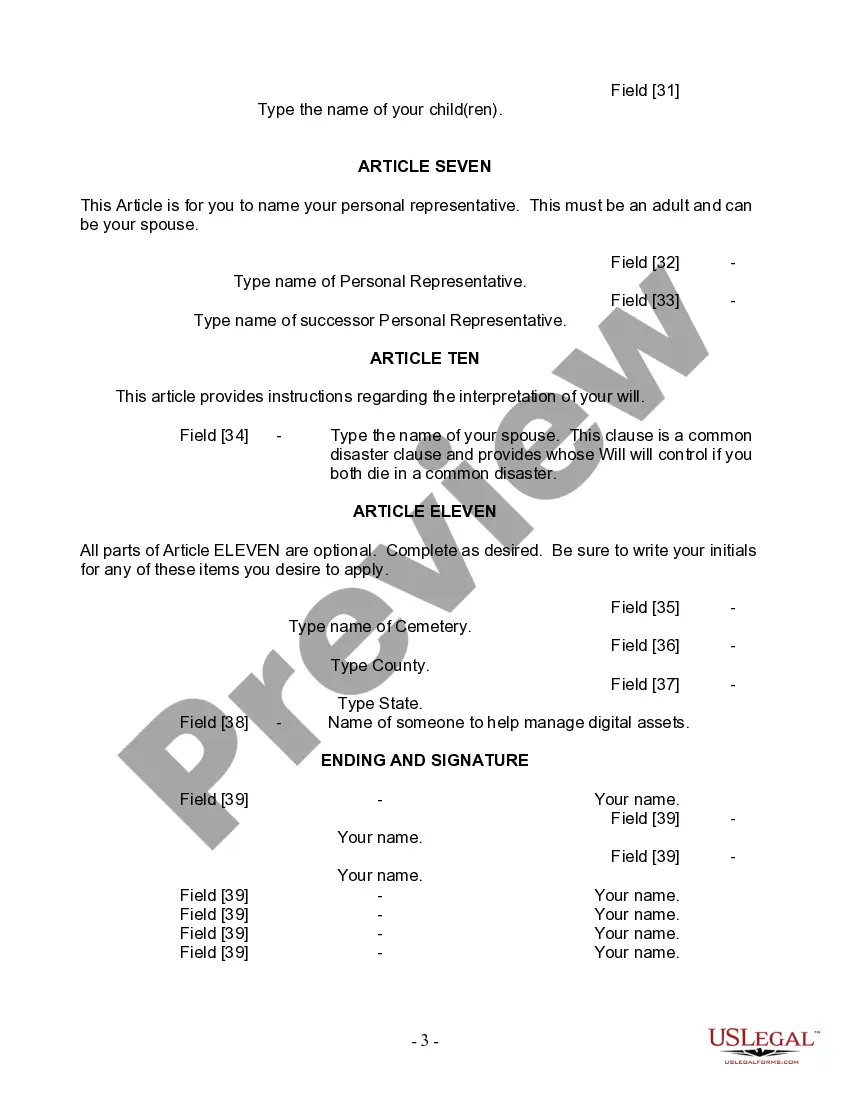 Preview Last Will and Testament for Married Person with Adult Children