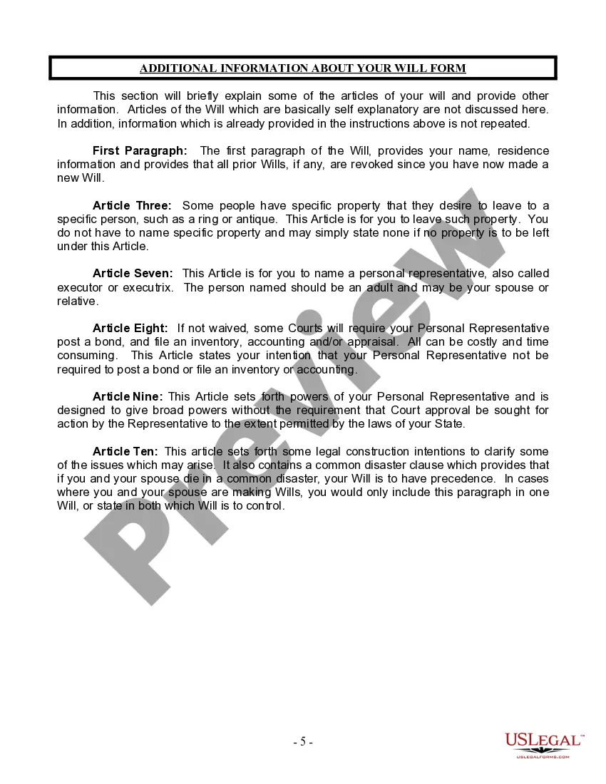 Preview Last Will and Testament for Married Person with Adult Children