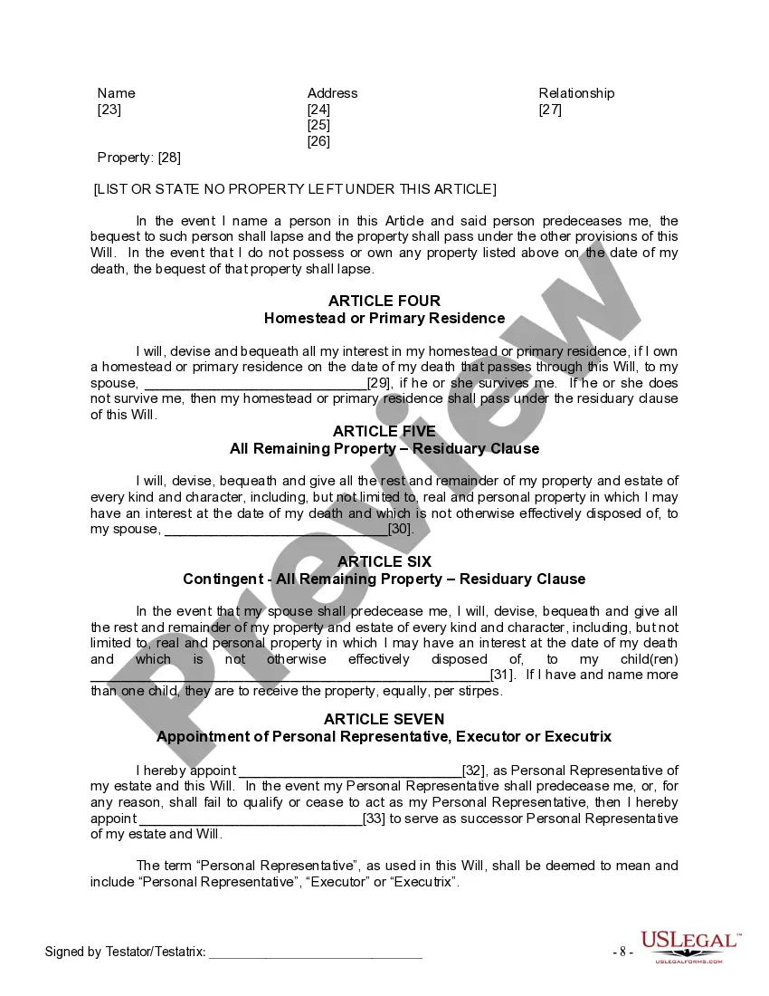 Preview Last Will and Testament for Married Person with Adult Children