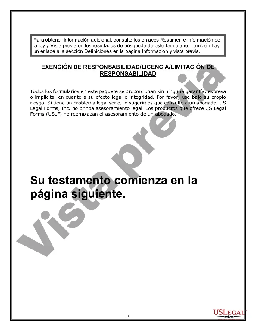 Preview Formulario de última voluntad y testamento legal para una persona casada sin hijos