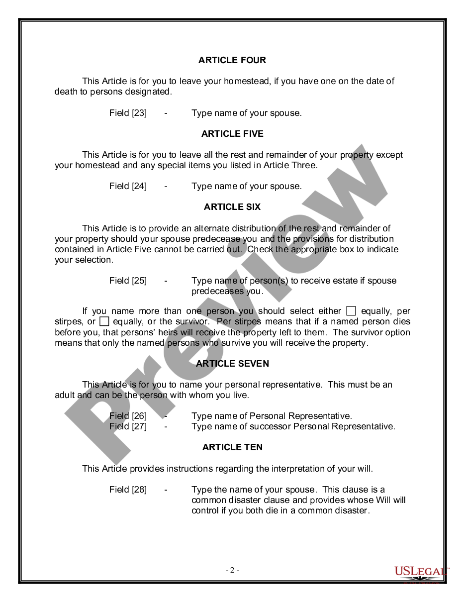 page 1 Legal Last Will and Testament Form for a Married Person with No Children preview