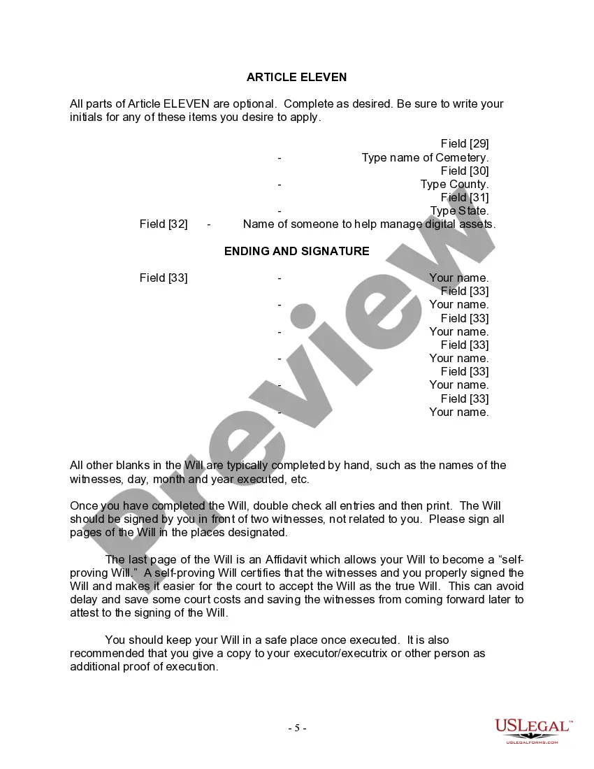 Preview Last Will and Testament for a Married Person with No Children