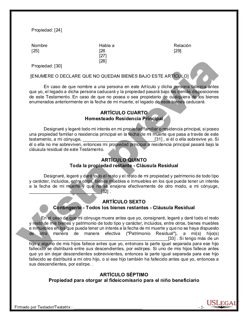 Preview Formulario Legal de Última Voluntad y Testamento para Persona Casada con Hijos Menores