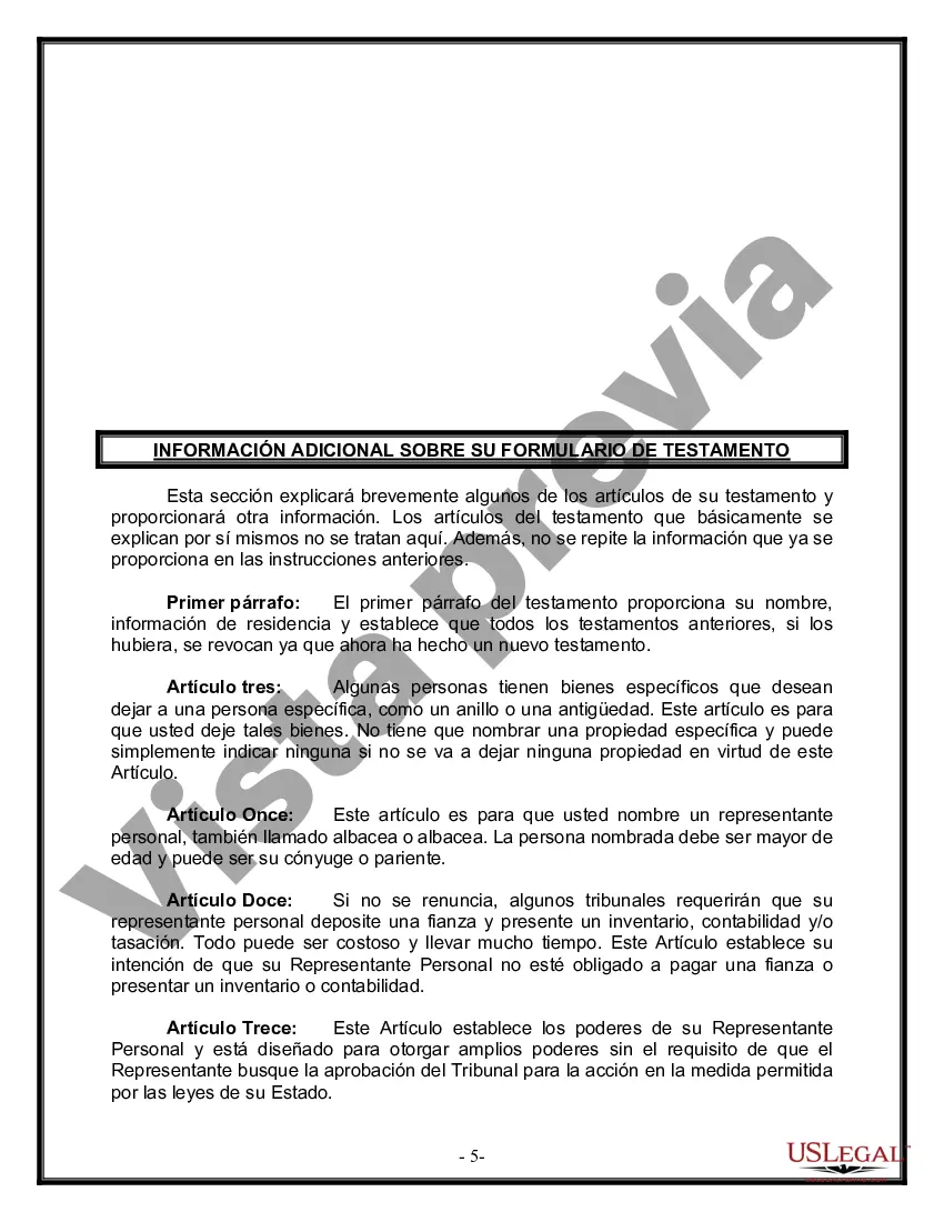 Preview Formulario Legal de Última Voluntad y Testamento para Persona Casada con Hijos Menores