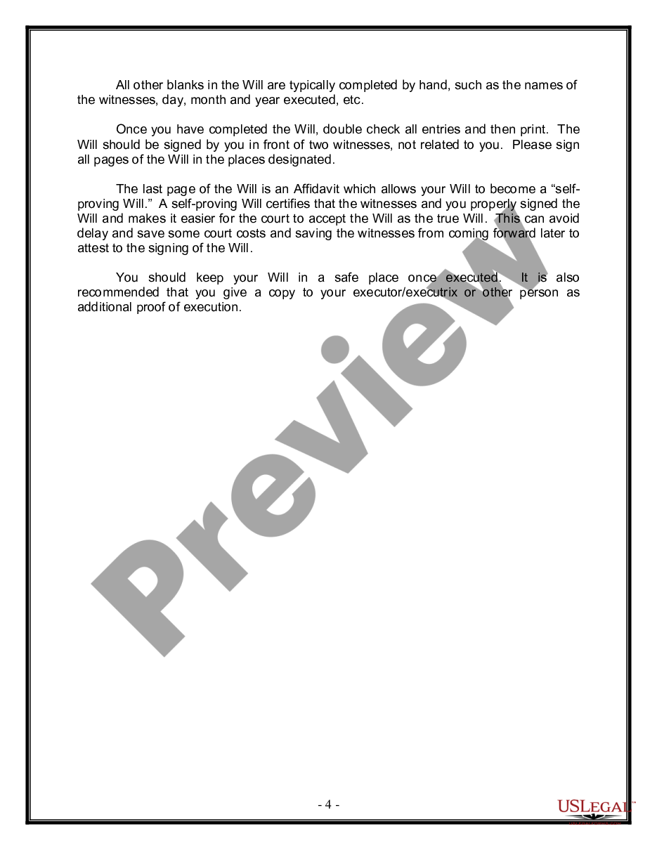 page 3 Legal Last Will and Testament Form for Married Person with Minor Children preview