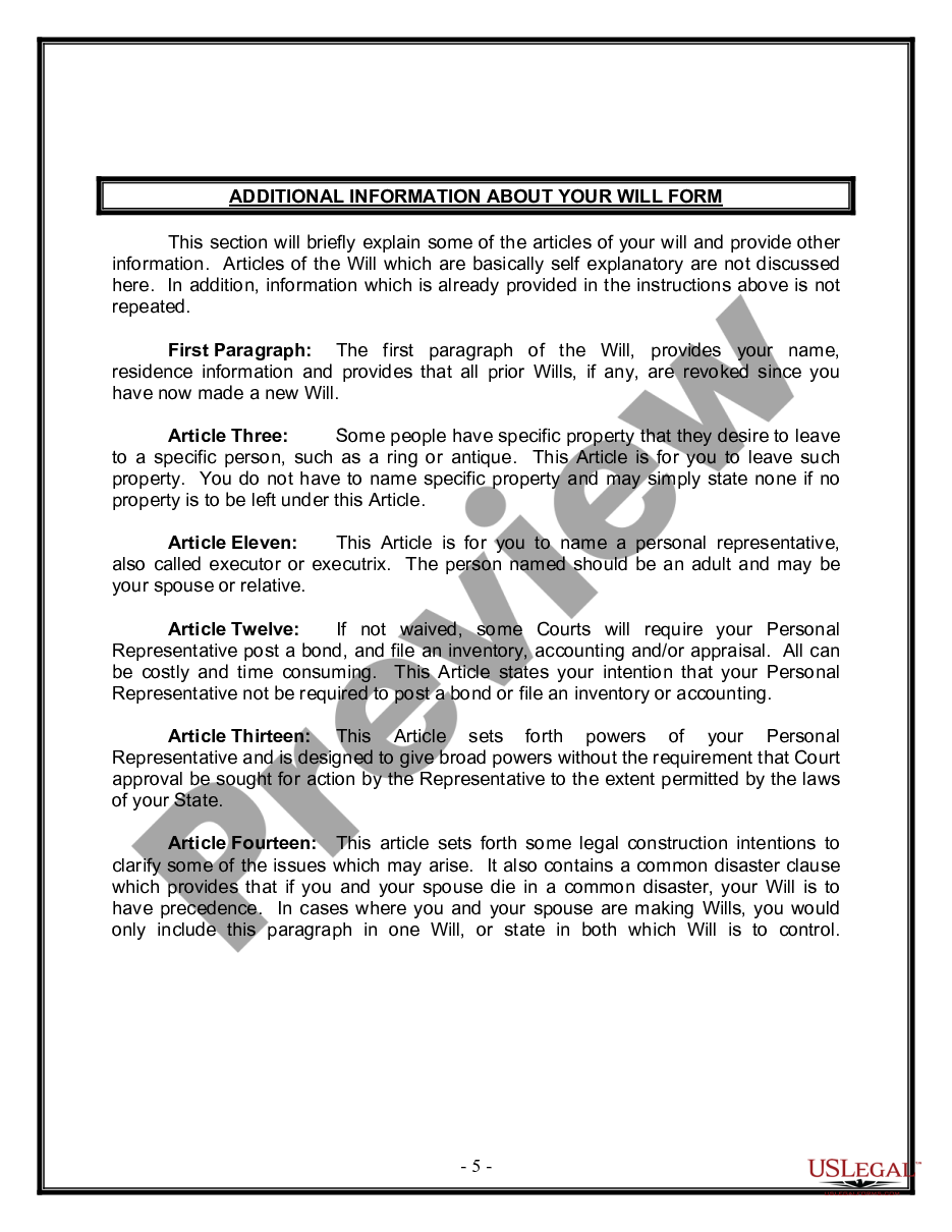 page 4 Legal Last Will and Testament Form for Married Person with Minor Children preview