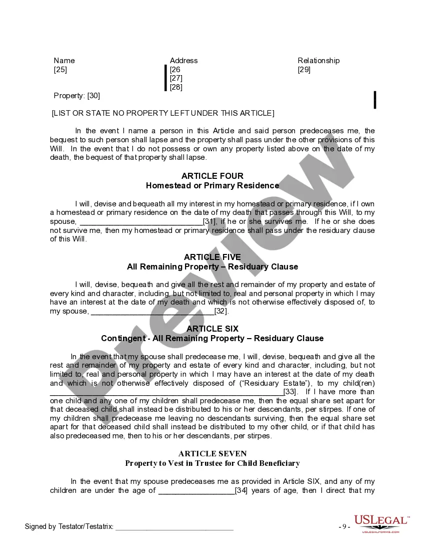 Preview Last Will and Testament for Married Person with Minor Children