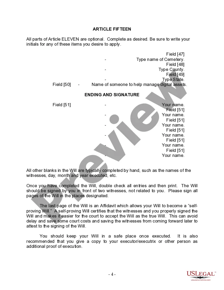 Preview Last Will and Testament for Married Person with Minor Children