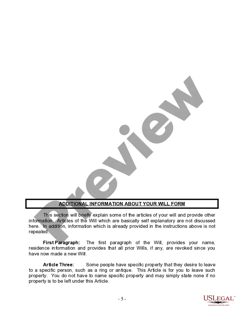 Preview Last Will and Testament for Married Person with Minor Children