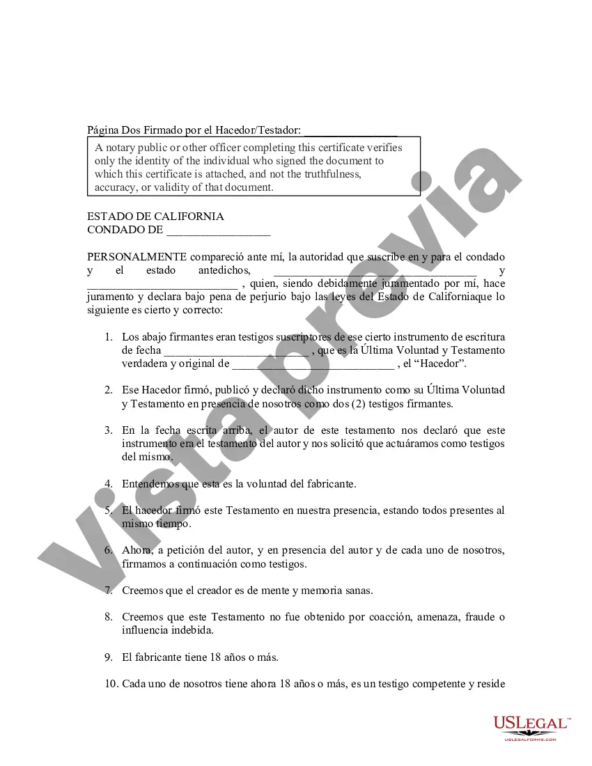 Preview Codicilo al formulario de testamento para enmendar su testamento - Cambios o enmiendas de testamento
