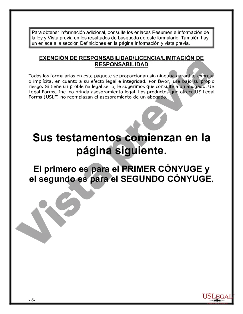 Preview Paquete de Voluntades Mutuas con Últimas Voluntades y Testamentos para Pareja Casada con Hijos Adultos