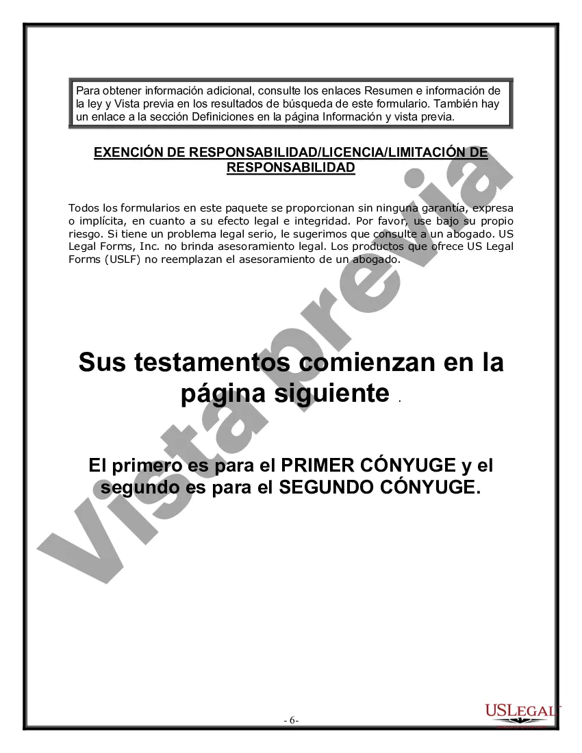Preview Paquete de Voluntades Mutuas con Últimas Voluntades y Testamentos para Pareja Casada sin Hijos